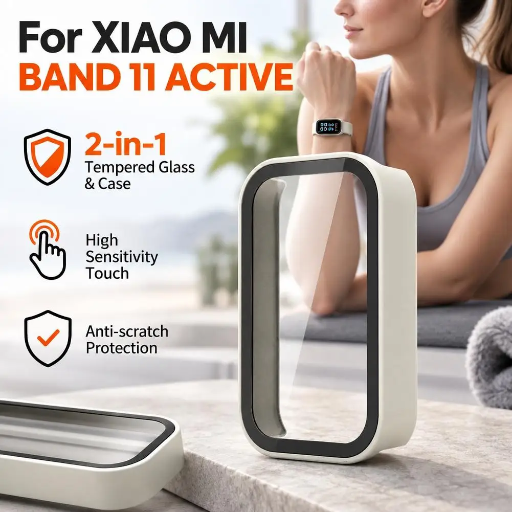 2 in 1 Screen Protector Case For Xiaomi Smart Band 11 Active Hard PC Bumper Protective Cover Glass Film Shell