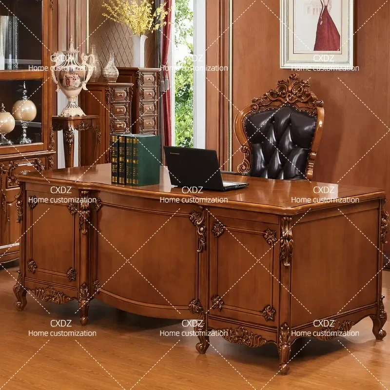 European Style Solid Wood Desk Retro Classical Writing Table Home Computer Desk High End Study Table for Office