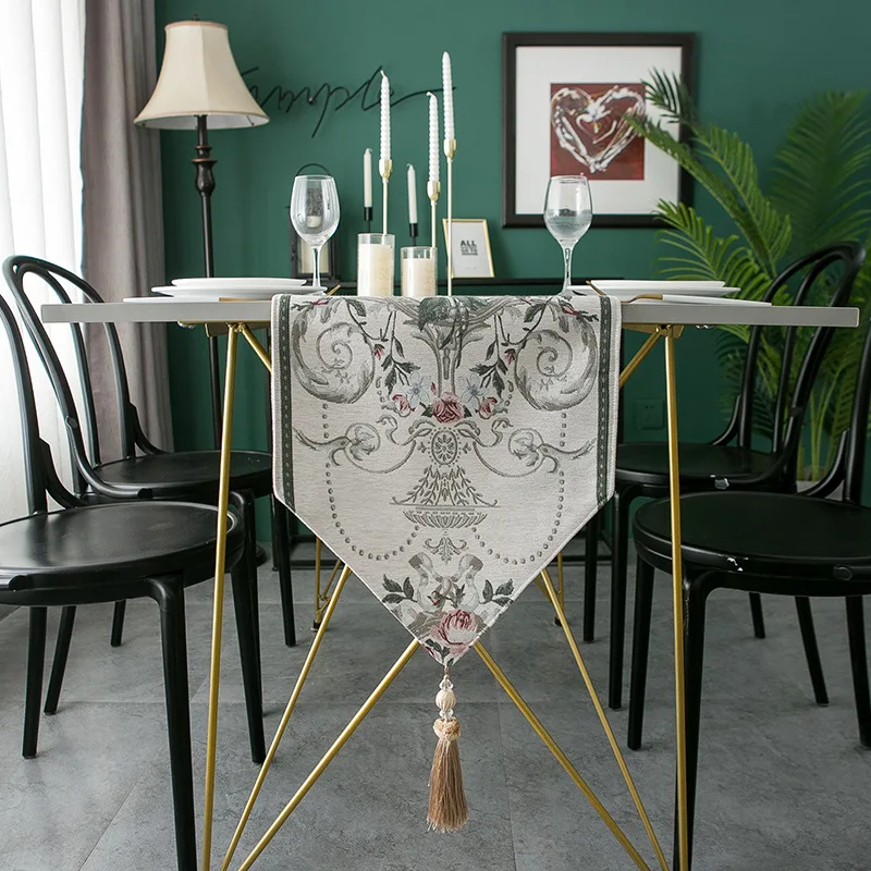 European Jacquard Chenille Tassel Home Table Flag Bed Tail Towel Living Room Tea Table TV Cabinet Tablecloth