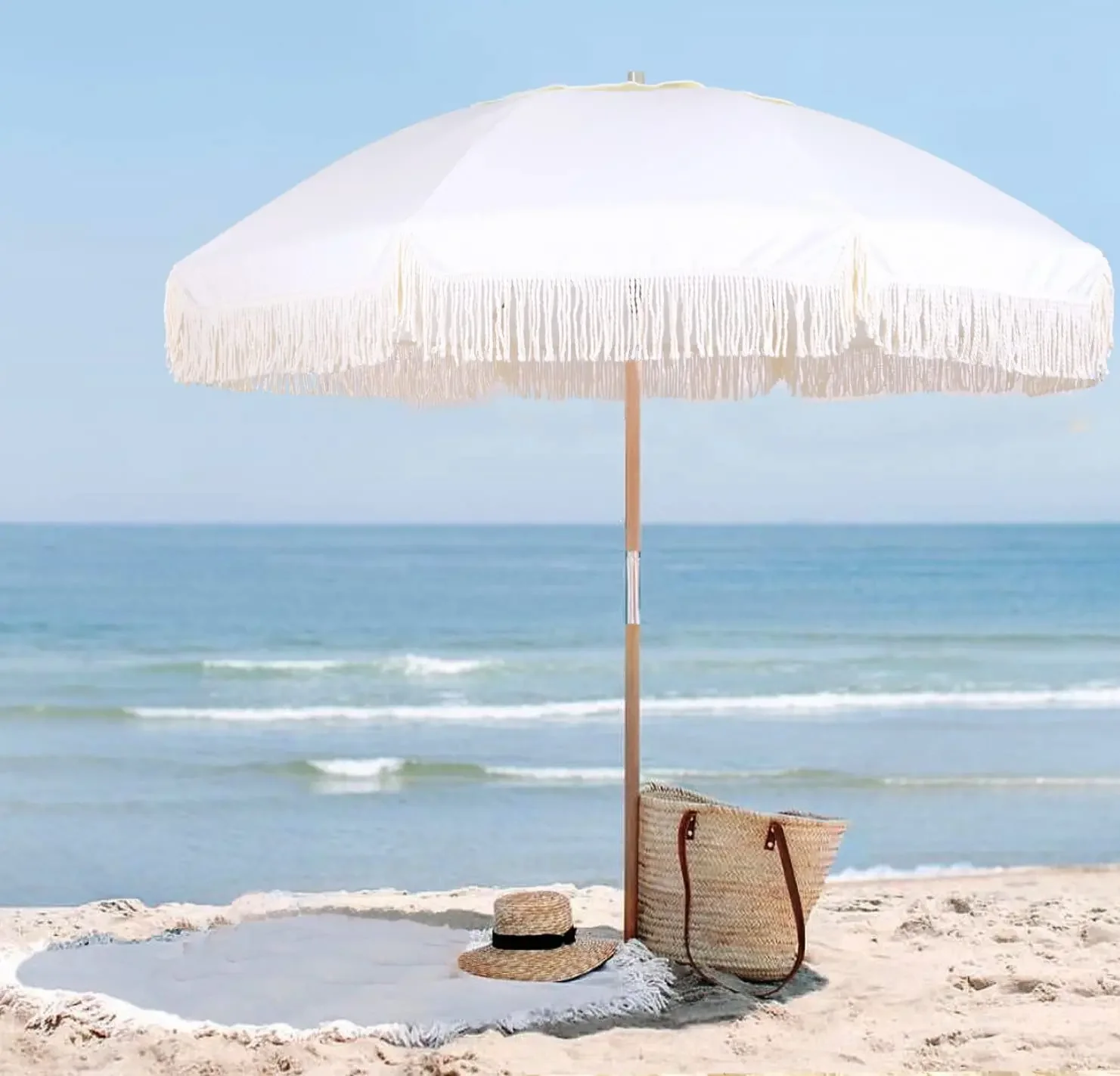2026 2026 Custom Outdoor Large Pool Patio Fringe Sun Shade Parasols White Vintage Pagoda Style Market Beach Garden umbrellas Wit