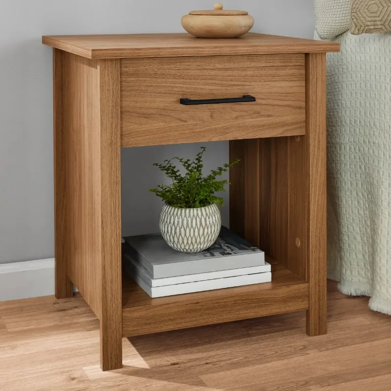 

Hillside Nightstand with Drawer, Walnut Finish,Drawer and open storage,Easy Assembly