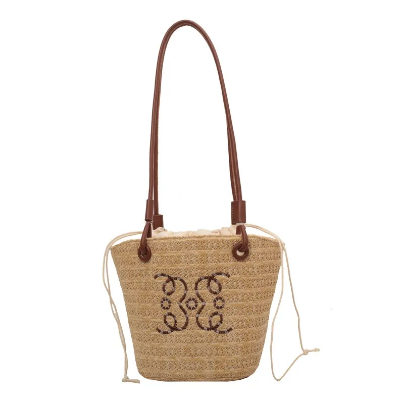 England Style City Handbags for Women Luxury Designer Wicker Straw Shoulder Bucket Bag 2024 Fashion Trend Crossbody Tote Bag