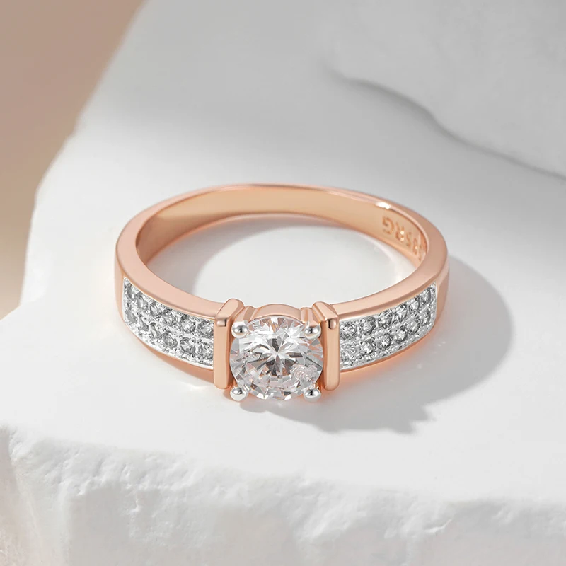 Kinel Luxury Full Shiny Natural Zircon Rings For Women Fashion 585 Rose Gold Color Bride Wedding Ring Daily Fine Jewelry