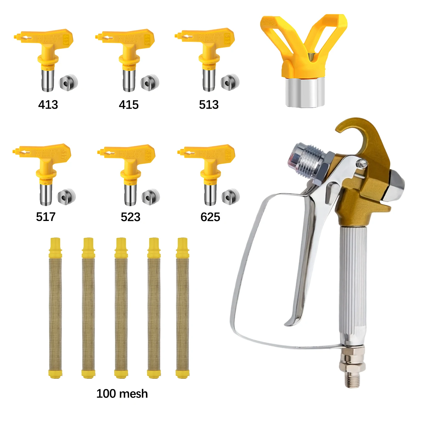 professional-airless-paint-sprayer-gun-kit-with-6-spray-tips-5pcs-100-mesh-filters-1pc-nozzle-guard-6pcs-seals-for-latex-paint
