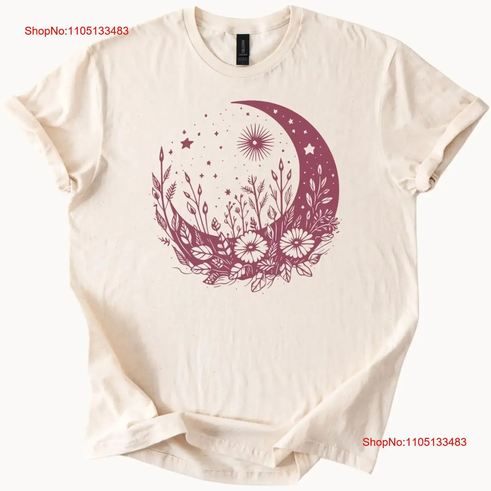 

Floral Moon T Shirt Boho Celestial Witchy Top vintage Washed Top For Everyday Wear Soft Versatile Unisex Breathable streetwear