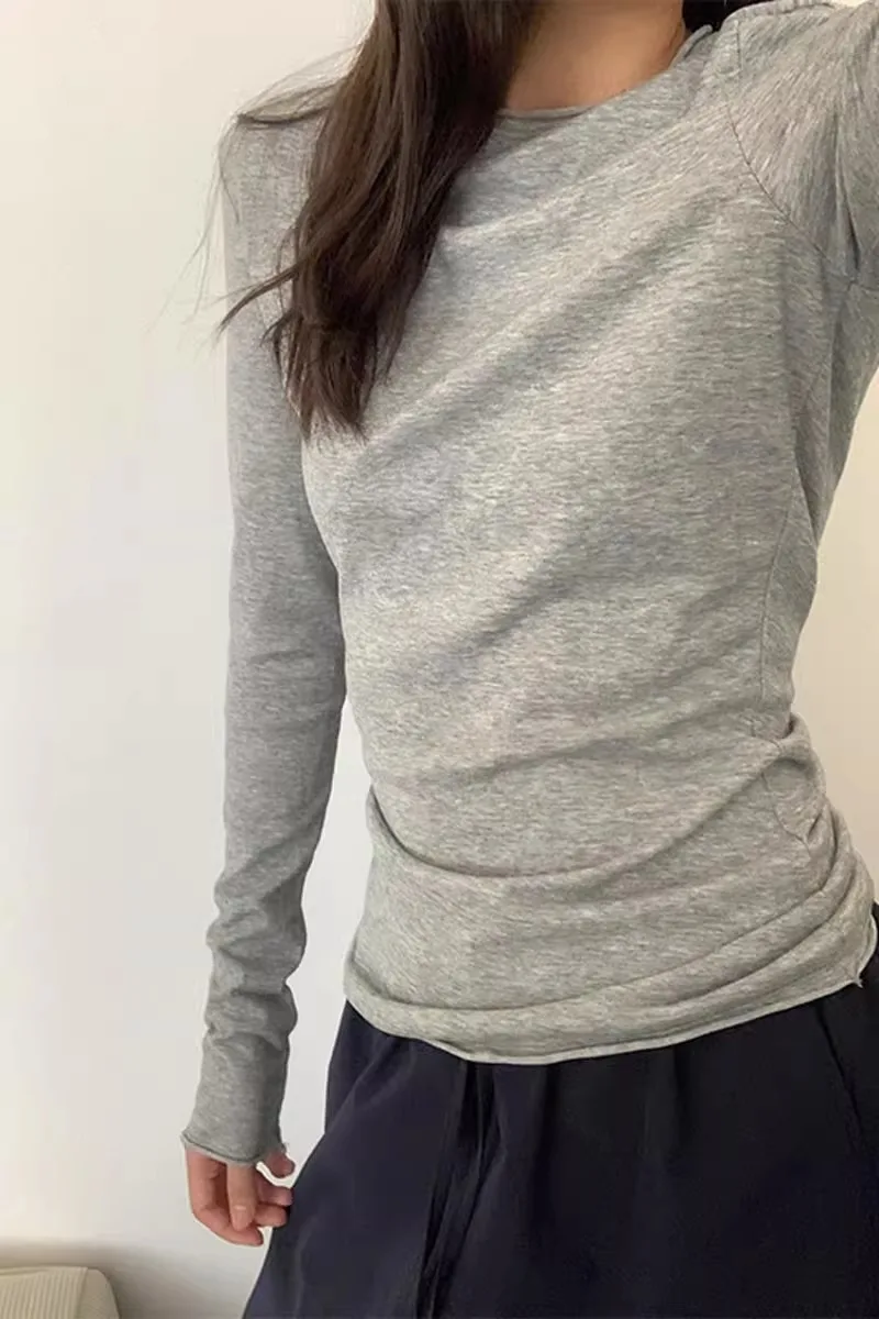 

Long Sleeved T Shirts Zip Womens Autumn Flared Cuff H-Line Silhouette Minimalist Office Look Smart Student Subtle Texture Tender