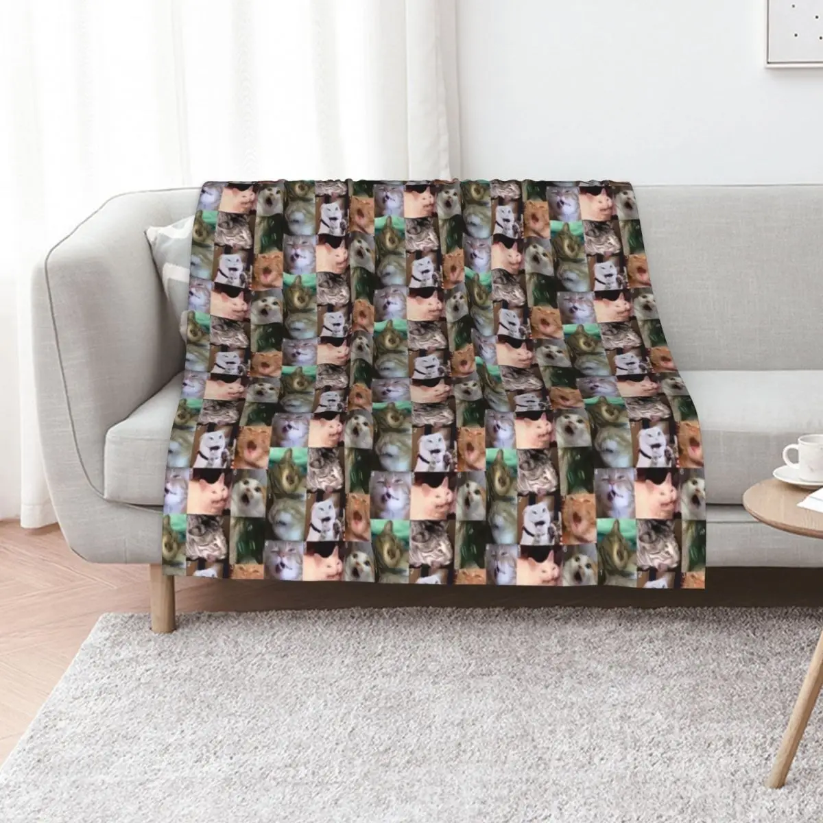 cursed cat moodboard Throw Blanket Foldable Soft Warm Blanket for Outdoor Use