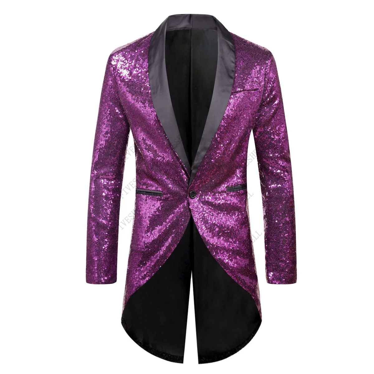 Mens Red Sequins Tailcoat Swallowtail Stylish Shawl Collar Single Button Suit Blazer Jacket Men Party Stage Singer Costume Homme