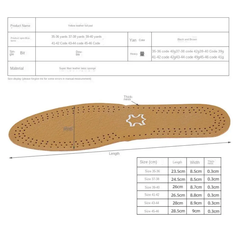 Leather Insoles For Shoes Men Women Breathable Cowhide Shoe Pads Massage Shock Absorption Cushion Sneakers Sole Insert Insole