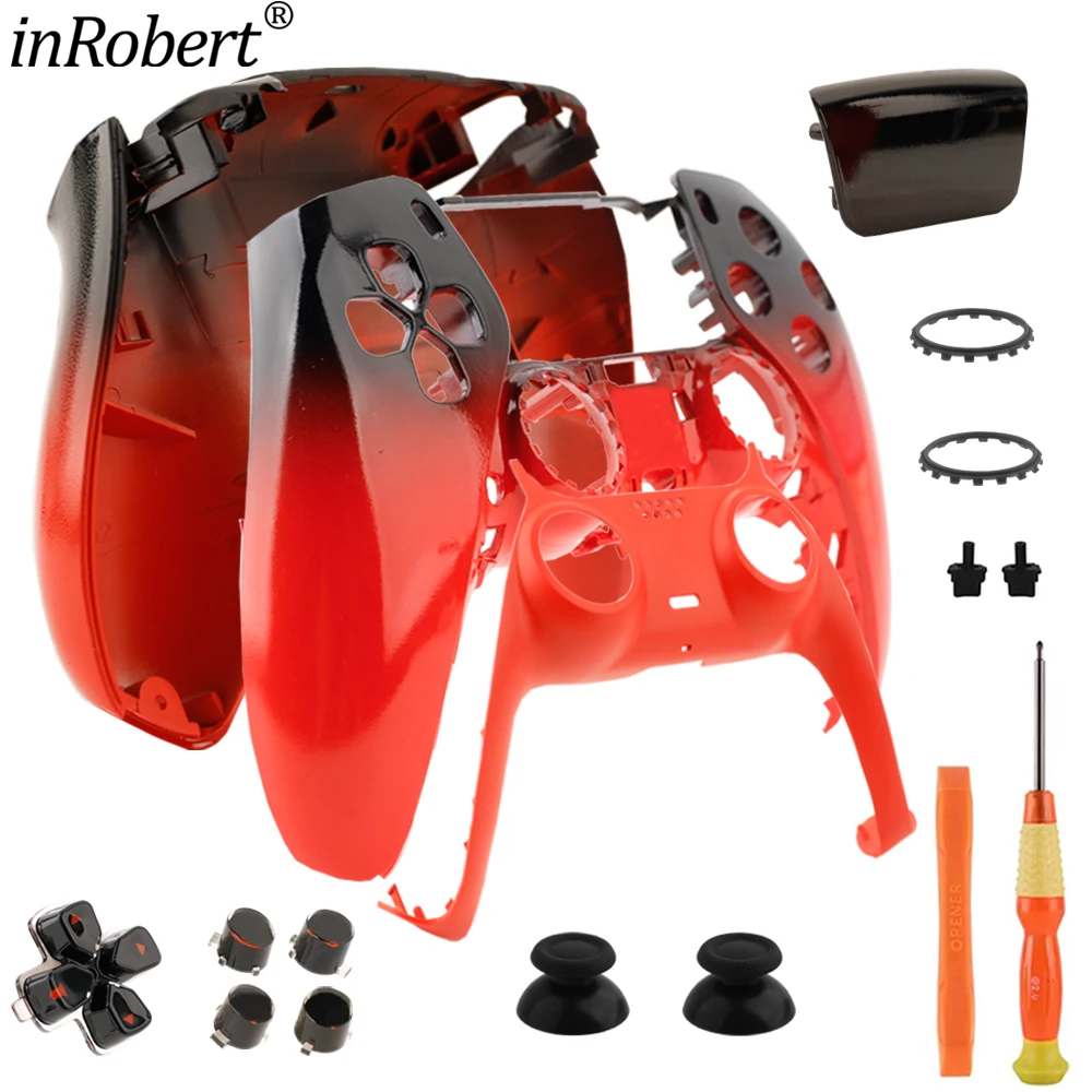 Kit Completo de Substituição da Carcaça para Controle PS5 DualSense BDM-010/020/030/040/050, Carcaça Gradiente Vermelha com Touchpad e D-Pad para Modificação DIY