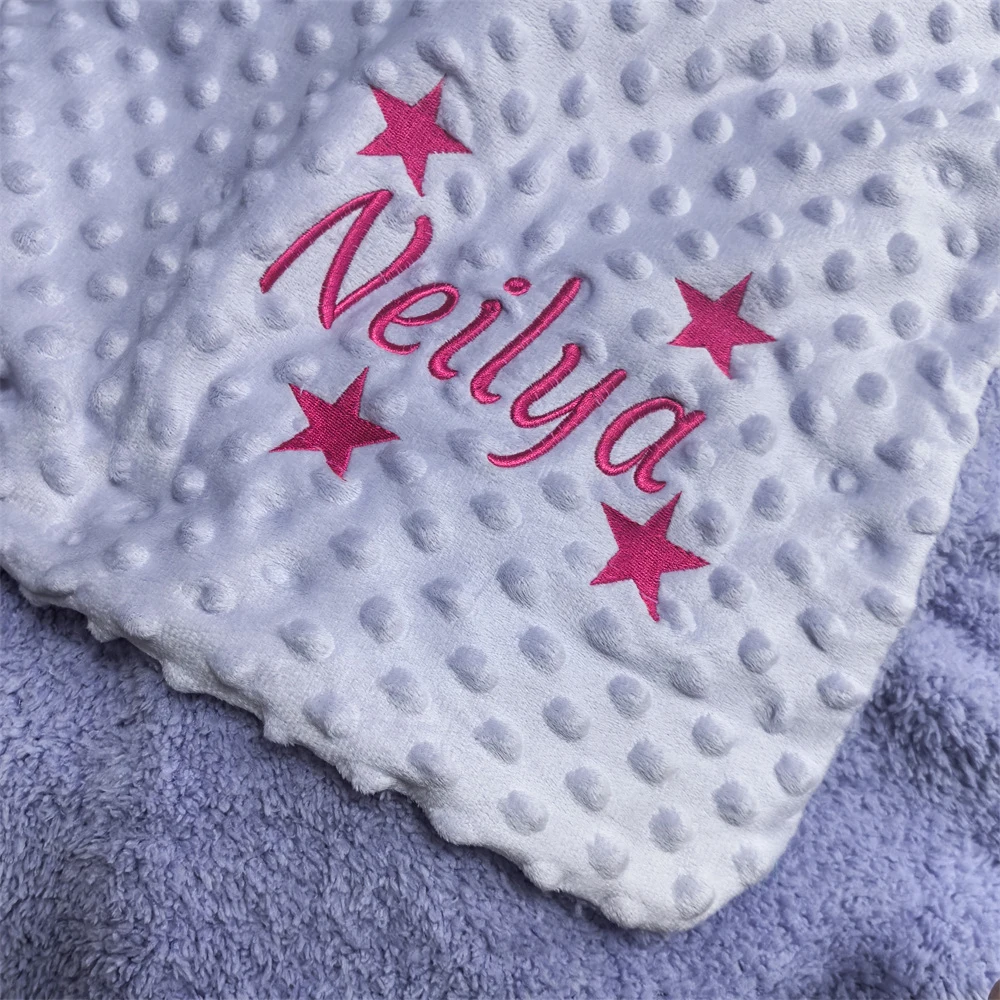 Embroidered Name Moon and Star Baby Toddler Stroller Soft Blanket Personalized Name Newborn Birth Gift Baby Shower Blankets