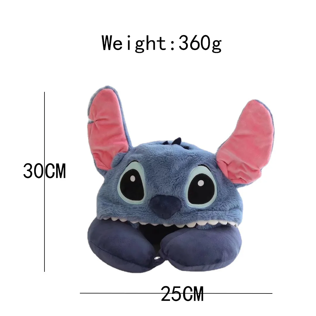 Cartoon Lilo Stitch U-förmiges Nackenkissen mit Kapuze, Reise-Blackout-Kissen, Augenmaske, Büro, Weihnachtsgeschenk, Junge mit Hut, tragbar