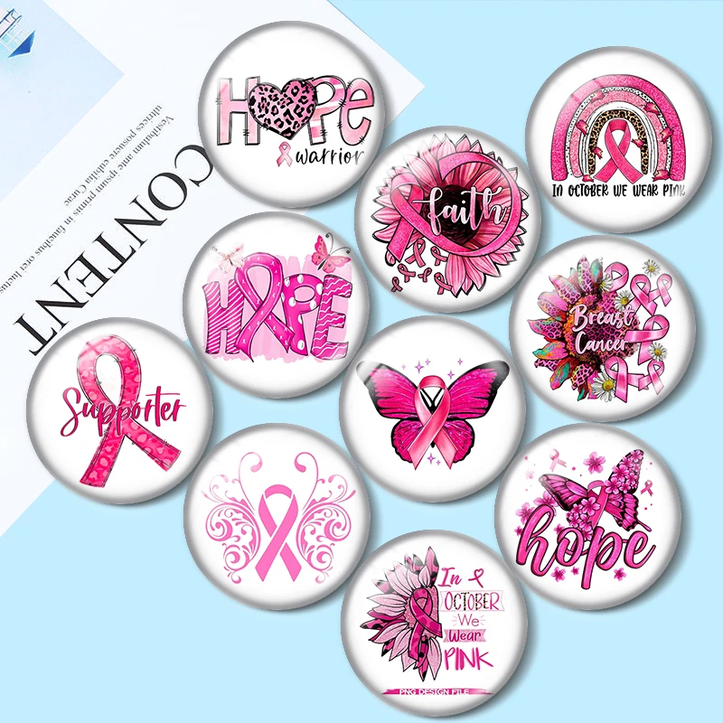 

Pink Ribbon Breast Cancer Butterfly Sunflower Fight 12mm/20mm/25mm Round photo glass cabochon demo flat back Making findings