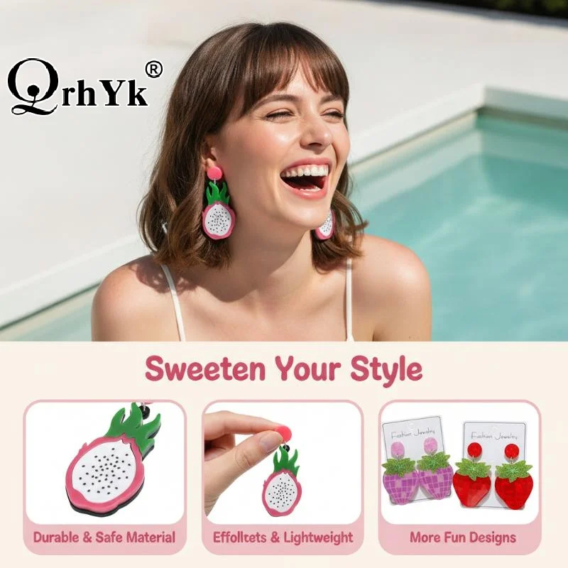 Fruit Earrings Strawberry Pitaya Fruit Earrings Sparkling Acrylic Earrings Decorative Gift Earring Fashion Party Jewelry Gif