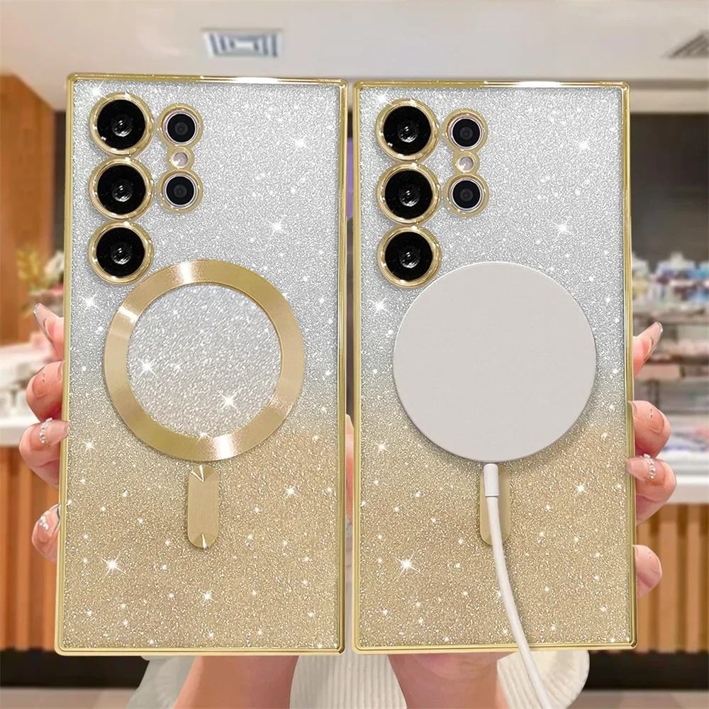 Glitzernde Hülle für Samsung Galaxy S25 S24 S23 Plus S22 S21 S20 FE S24FE S23FE S21FE Glitter S26 Ultra A56 A17 A57 Magnetische Schutzhülle – Detail 2