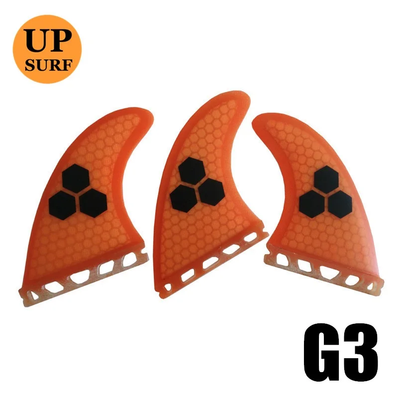 Tri Fin Set Enkele Tabs Vinnen S/M/L Surf Vinnen Surfplank Fin Oranje/Geel/Blauw/Grijs/Groen Met Zwart Logo Honingraat Glasvezel