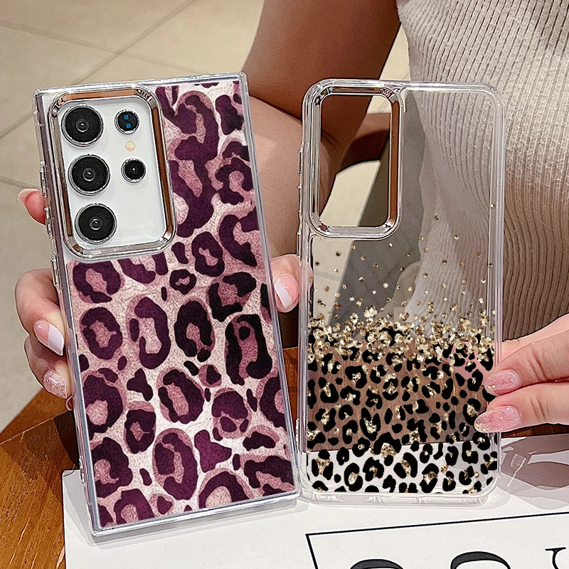 Leopard Print Phone Case For Samsung Galaxy S26 S25 S24 S23 Ultra S24 S25 FE A17 A57 A56 A16 A37 A36 Clear Soft TPU Back Cover