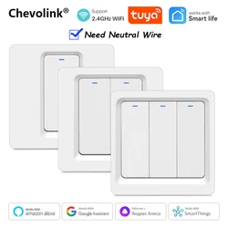 WiFi Smart Switch EU Light Push Button Wall Switch 220V Need Neutral Wire Tuya Smart Life Work with Alexa Google Home 1/2/3Gang