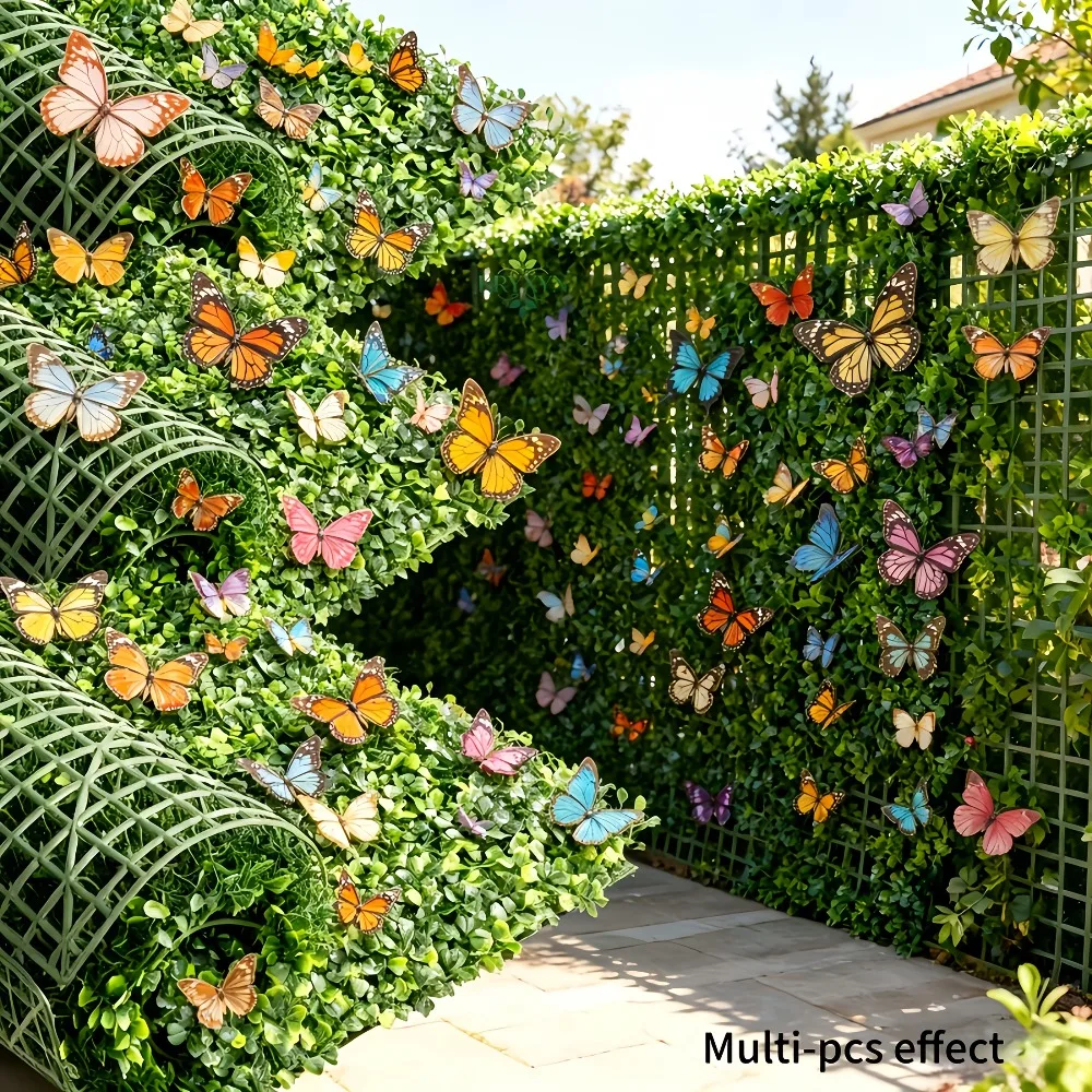 2PC Large Artificial Boxwood Panels and 12PC Beautiful Simulated Butterflies Sets Suitable for Indoor/Outdoor Privacy Screen
