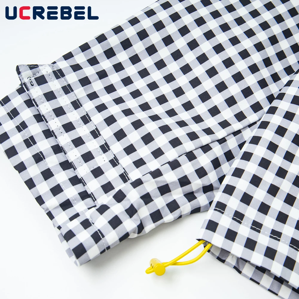 Contrast Paneled Plaid Jacket Mens Letter Embroidery Autumn Streetwear Stand Collar Long Sleeve Windbreaker Man