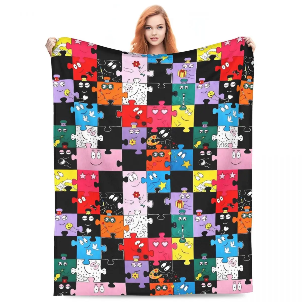 Custom Funny Cartoon Barbapapa Wallpaper Blanket Soft Fleece Autumn Warm Flannel Throw Blankets for Sofa Home Bed Quilt