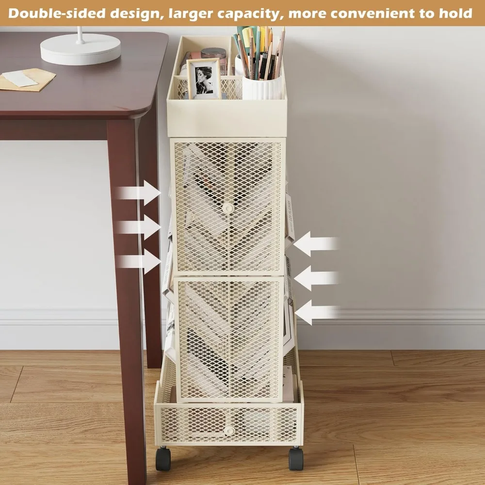 Book Cart with Wheels Mobile Bookshelf Rolling Bookshelf Organizer Bookcase Book Storage Rack, Book Movable Rolling Carts