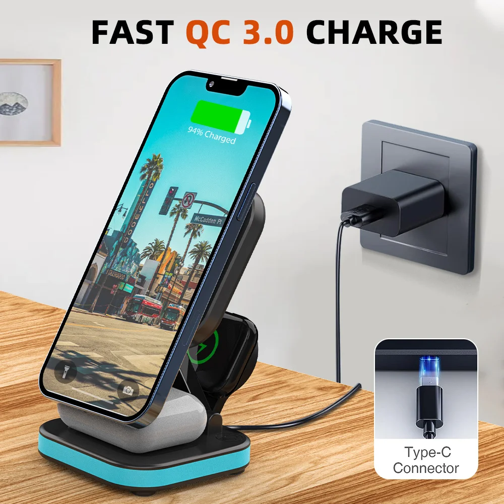 

3 in 1 Foldable 15W Stand Style Wireless Charger Fast Charging Magnetic Mobile Phone Holder