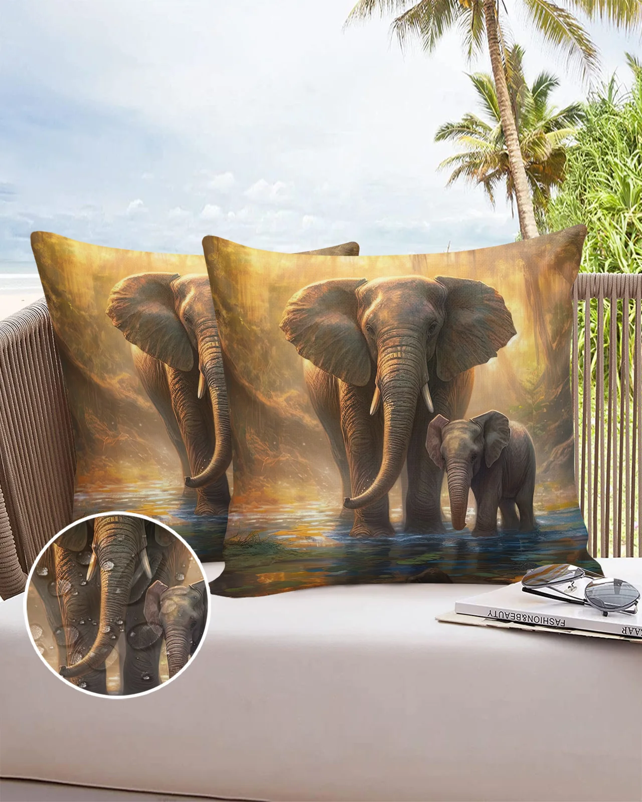 

Elephant Forest Water Reflection 2/4PCS Outdoor Pillowcase Waterproof Pillow Cover Case Garden Patio Cushion Covers Home Decor