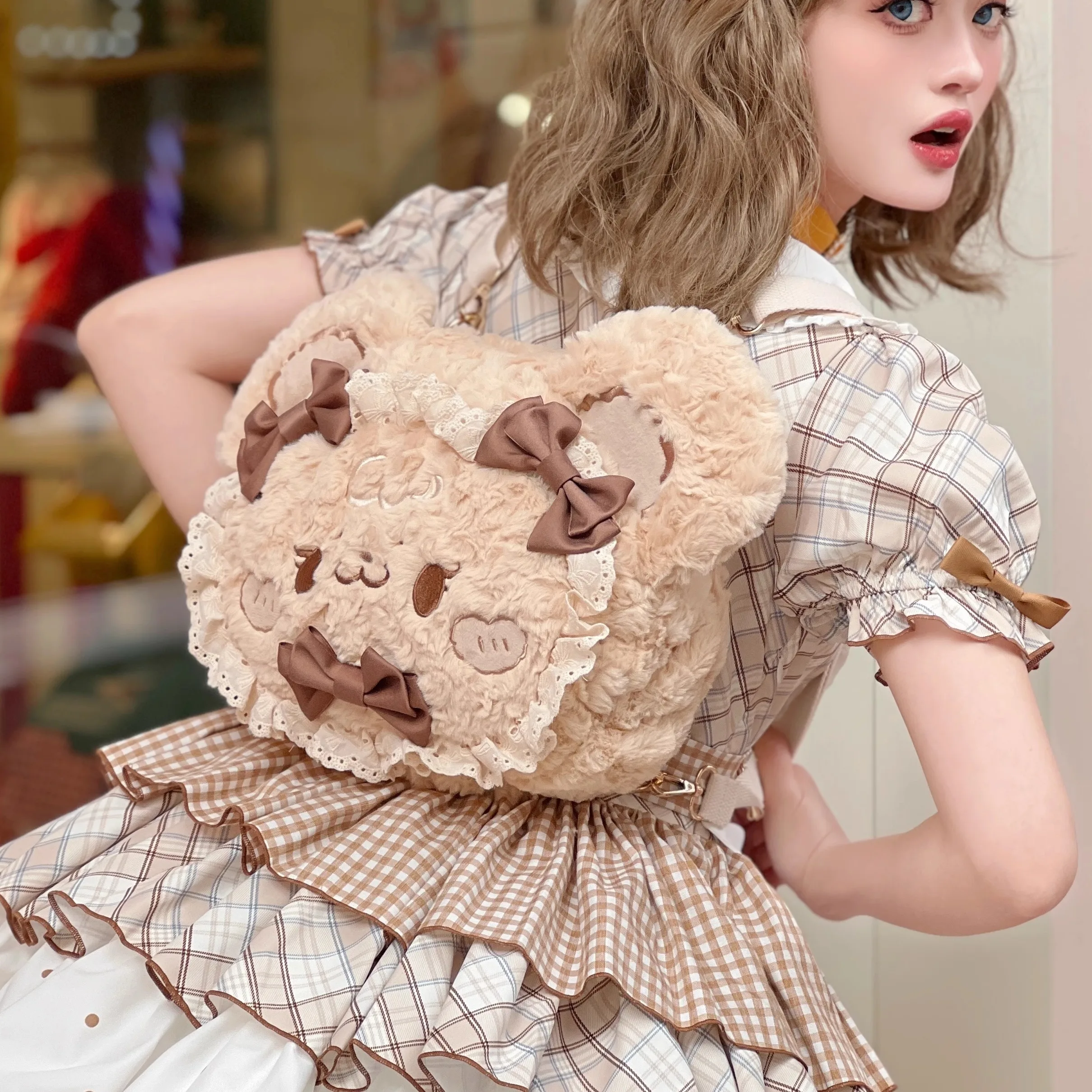 

2025 New Original Design Little Bear Butterfly Festival Plush Bag Lolita Cute and Soft Backpack Big School Bags for Girls