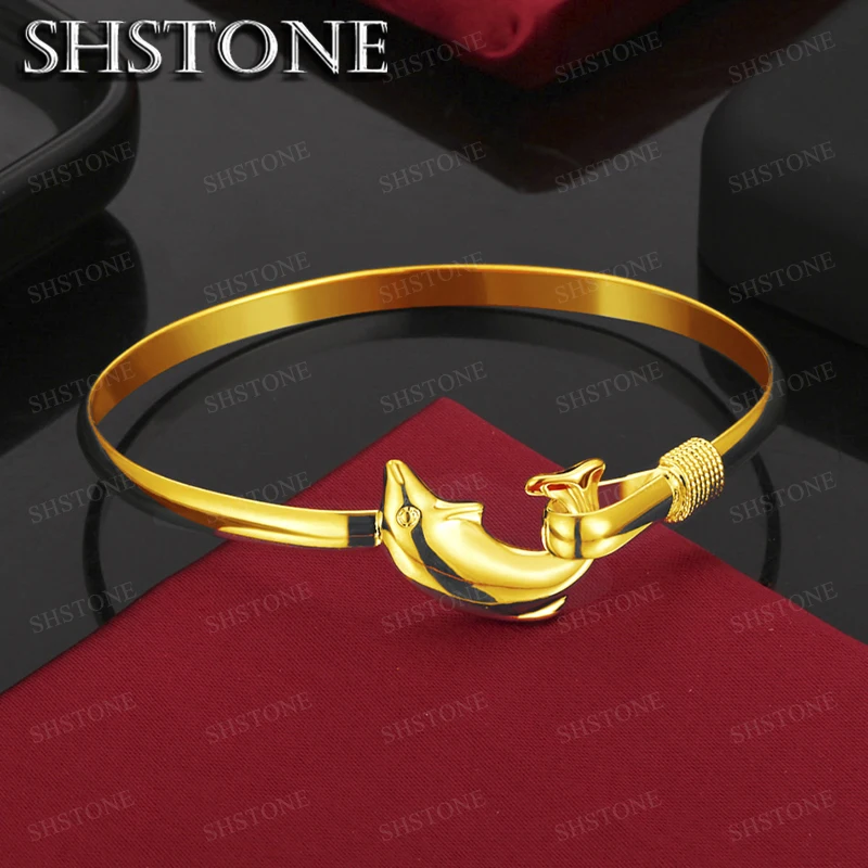 18K Gold Bracelet Bangle for Women Wedding Girl Favorite Gift High Quality Jewelry Fashion Noble Temperament Dolphin