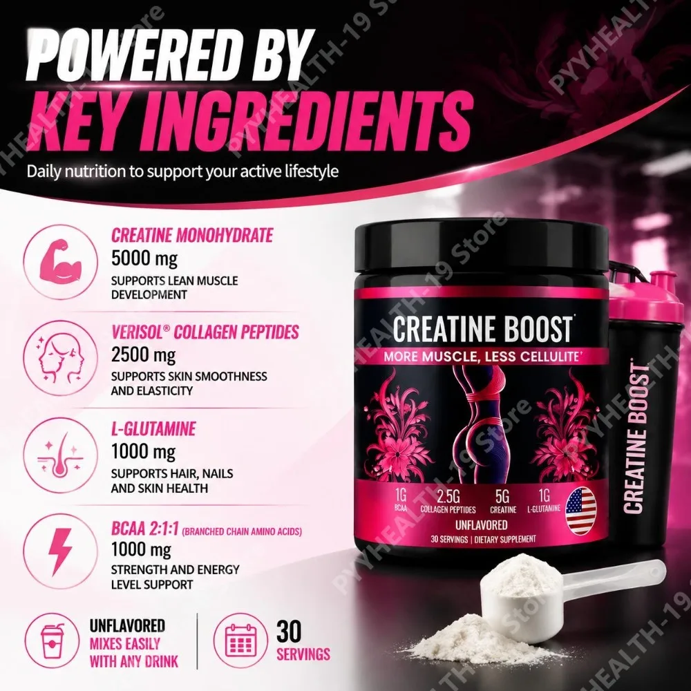 Creatine Monohydrate 5g Powder - Supports Lean Muscle, Strength & Energy, Skin Hair & Nails Unflavored Drink Mix for Women & Men