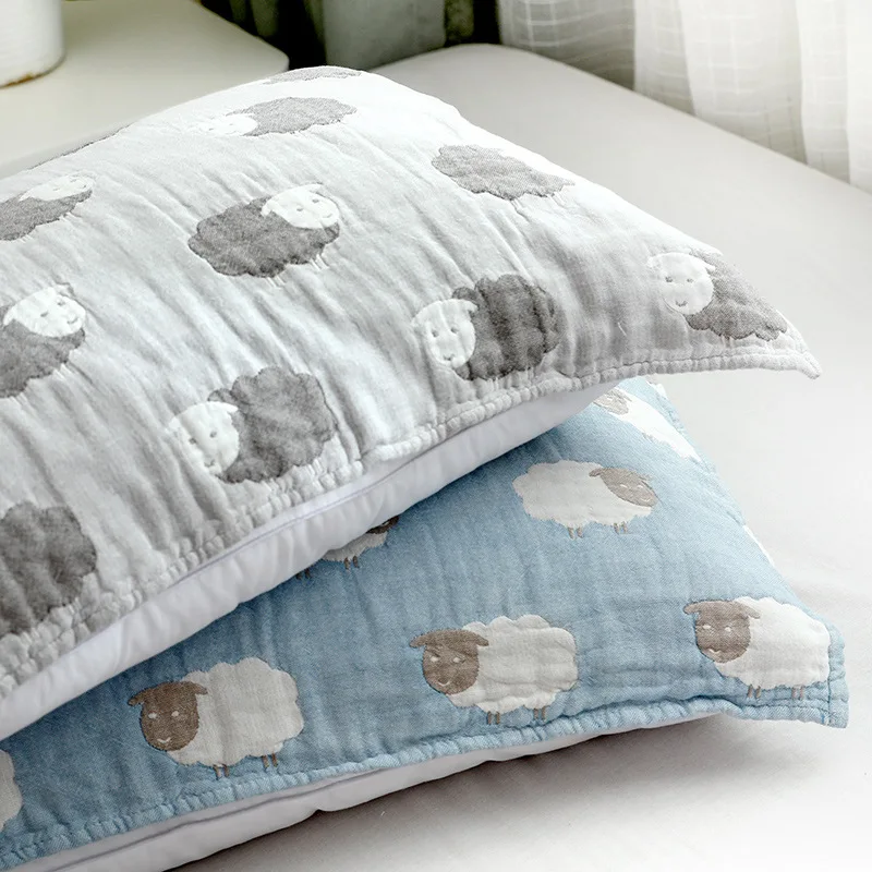 2pcs 100% Cotton Gauze Pillow Cases Home Decor Japanese 6-layer Thickened Pillow Cover Male And Female Student Kids Pillow Towel
