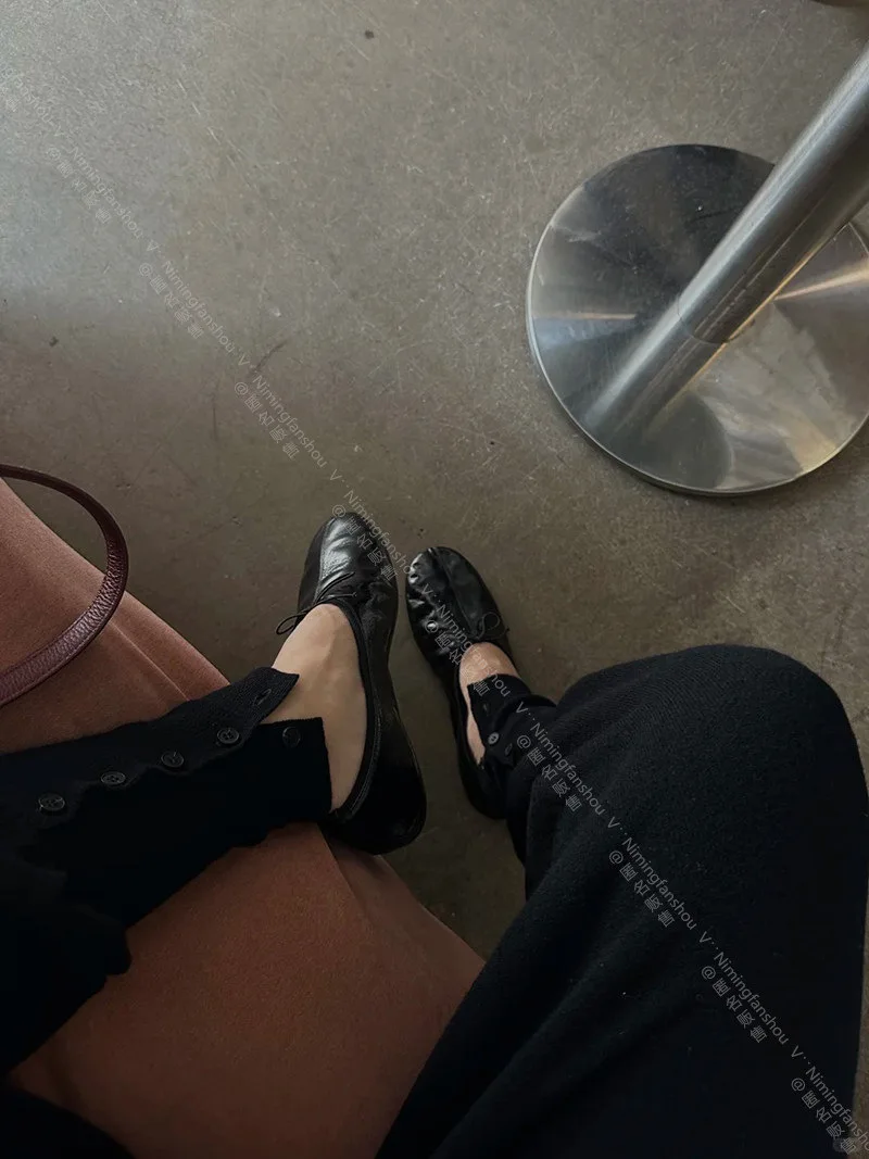 Retro-Schmetterlingsknoten-Ballettschuhe aus echtem Leder, flache Absätze, Mary Janes-Schuhe für Damen, runde Zehenpartie, flache Freizeitschuhe für Damen – Detail 10