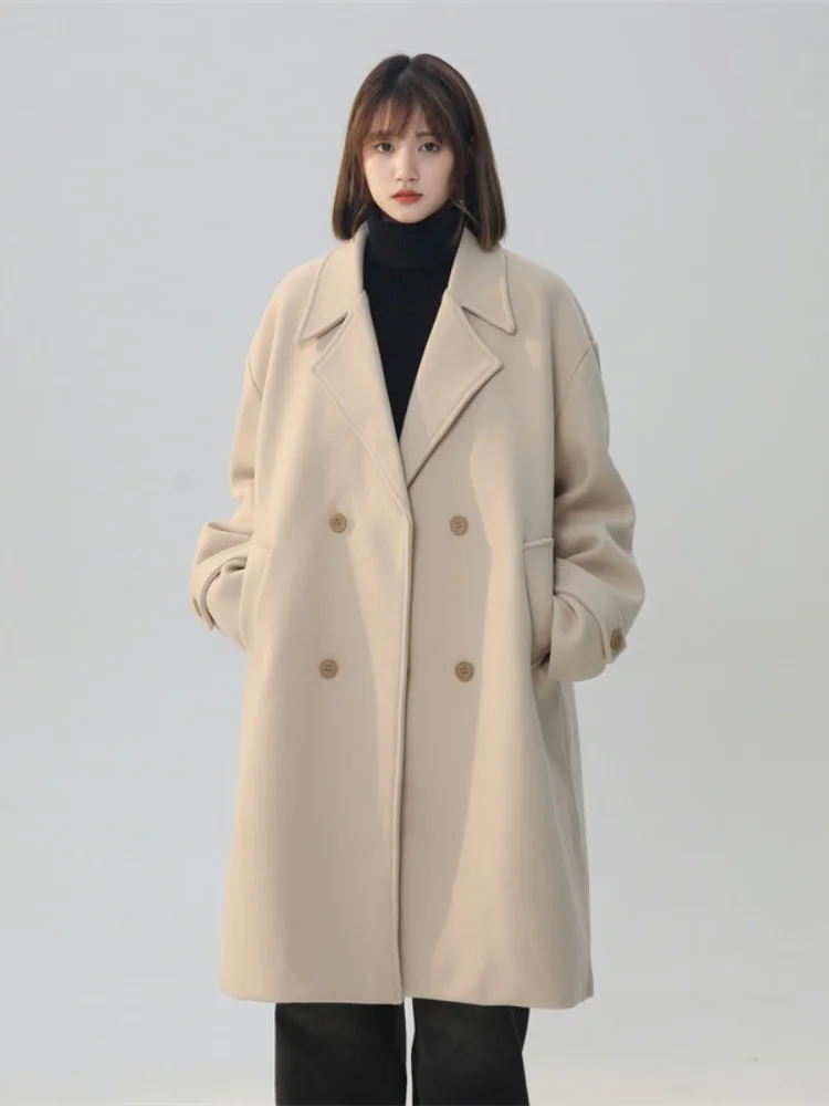

Men's Mid-Length Woolen Coat Autumn Winter Double-Breasted Style Over-Knee Fashionable And Stylish Urban Fashion Outerwear