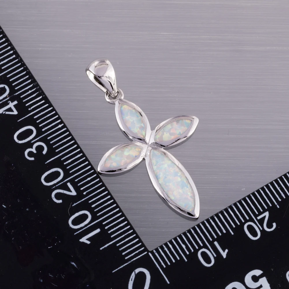 KONGMOON Infinity Cross White Fire Opal Jewelry for Women Pendant for Necklace