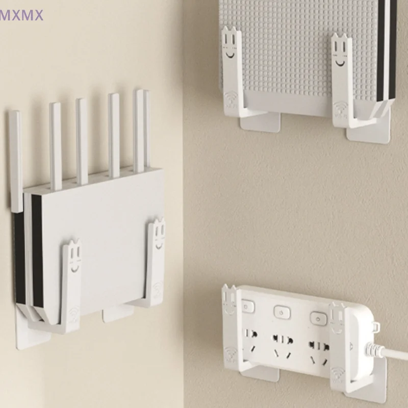 Enrutador montado en la pared versátil y decodificador, estante de almacenamiento multiusos sin taladro con ganchos prácticos, superventas