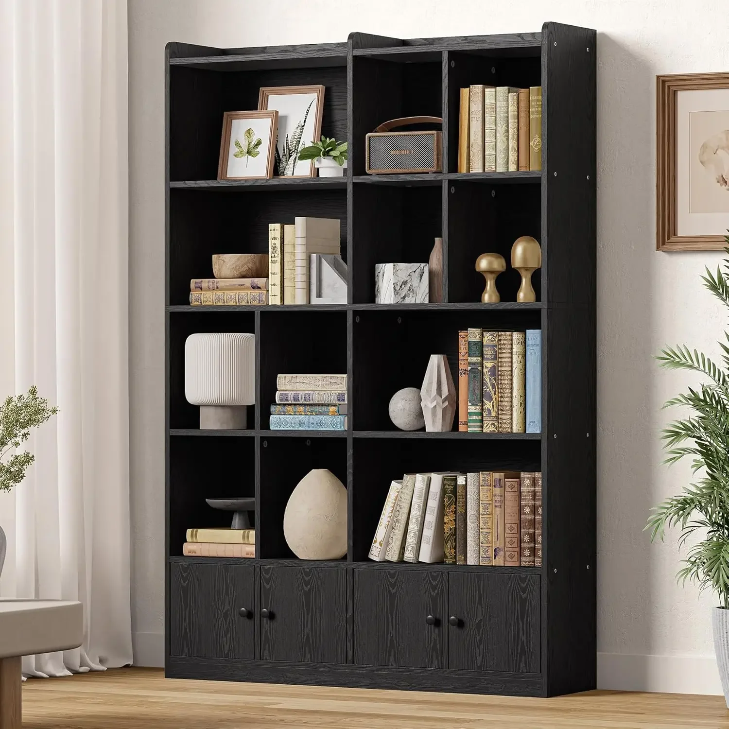 [플래시 세일, 재고 정리! ]책장 및 책장, 4개의 문이 있는 6단 대형 책장, 바닥에 세워진 높은 디스플레이 보관 선반