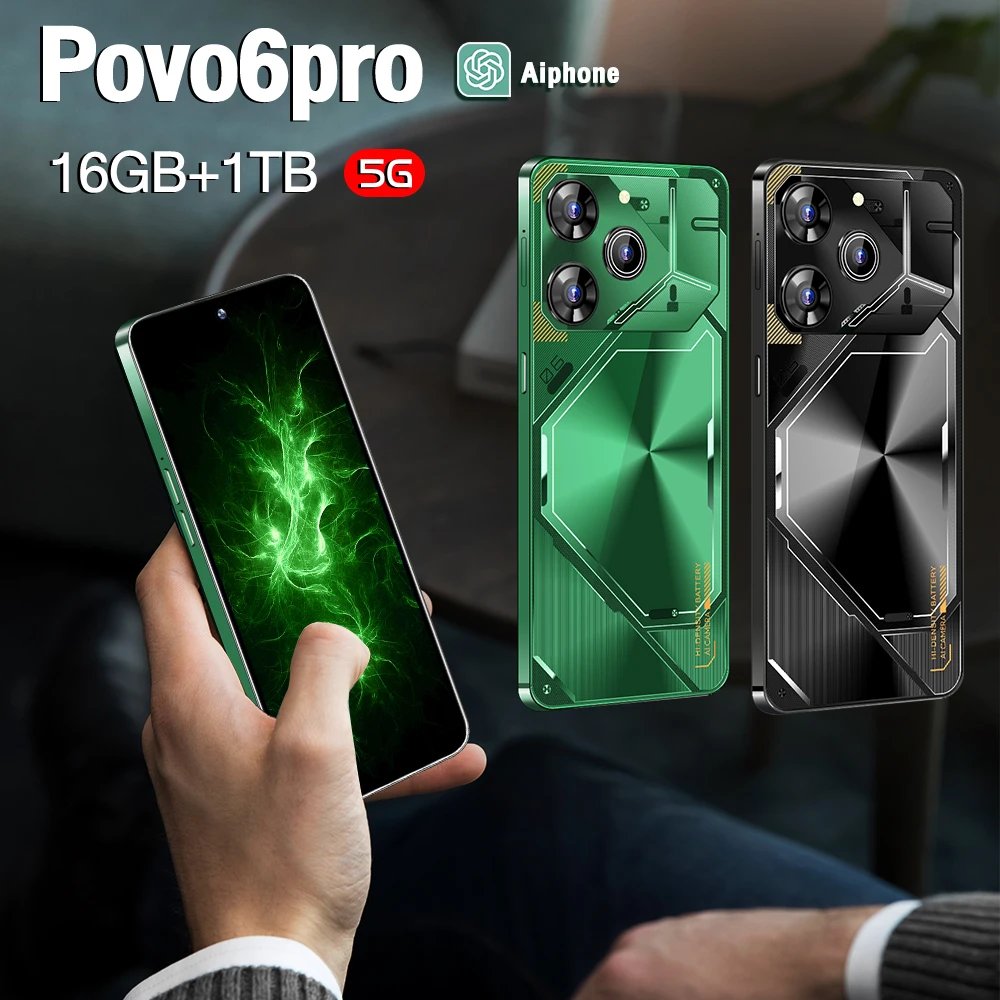 

Povo6 pro Mobile Phones 7.3 HD Screen SmartPhone Original 22GB+2TB 4G 5G Dual Sim Celulares Android Unlocked 8000mAh Cell Phone