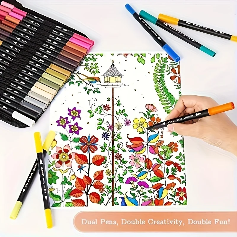 LOLEDE 60 Colors Double Head Markers Tip Art Supplies Drawing Brush Pen Colors Set For Gift Pens Pencils Writing Office School view 6