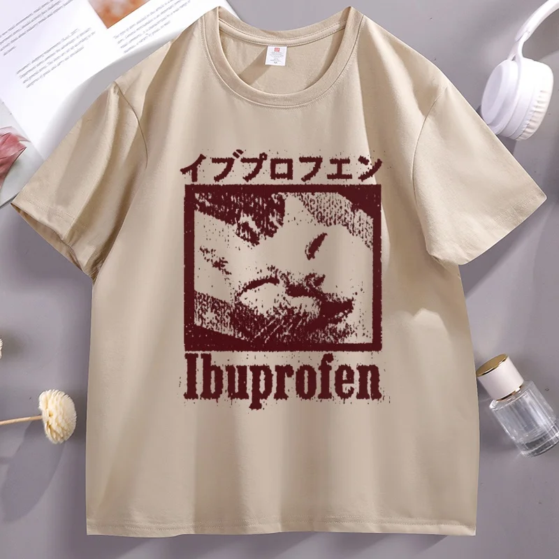 Ibuprofen Cat Meme T-Shirt Funny Japanese Text Printed T Shirt Humor Round Neck Short Sleeve Cotton Printed Tshirt Male - view 4