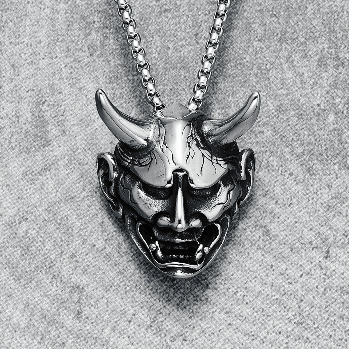 Japanese Hannya Mask Pendant Stainless Steel Men Necklace Retro Prajna Chain Rock Punk for Biker Male Gift for Him Daily Wear