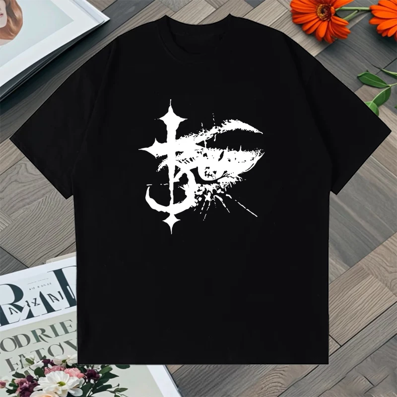 

Hot Sale Y2K Dark Graphic Bold Cross & Anchor Print Loose Oversized t-shirt Summer 100% Cotton Men Women short sleeve T-shirts