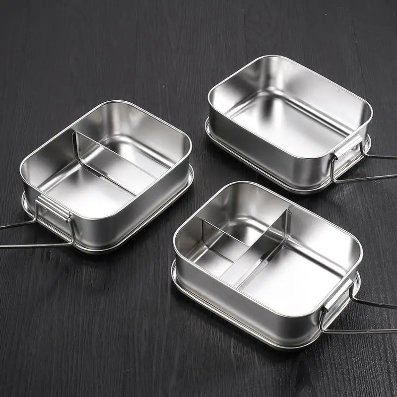 

04 Stainless Steel Food Container Square with Lid Bento Box for Office Workers Primary School Students Steam Rice Lunch Box