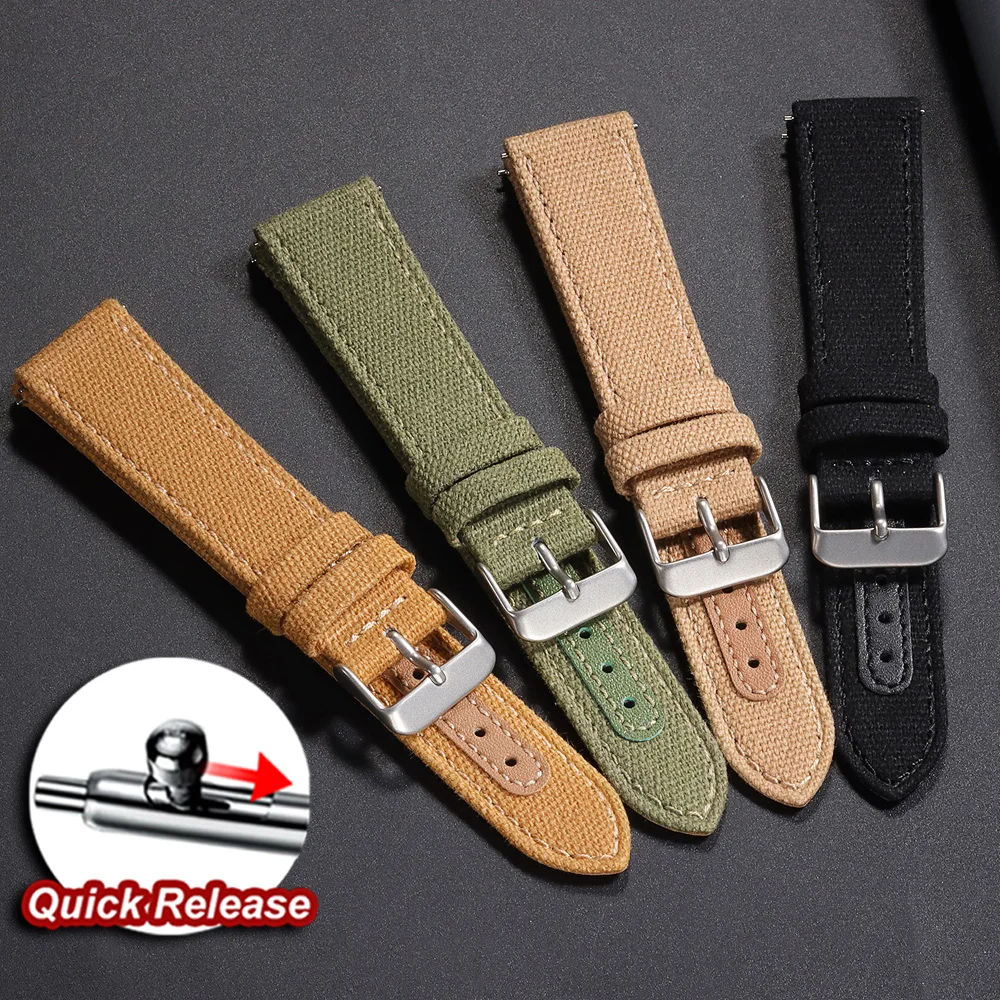 

20mm 22mm Nylon Patch Leather Watch Band Quick Release Strap for Hamilton for Omega Vintage Weave Bracelet for Seiko for Rolex
