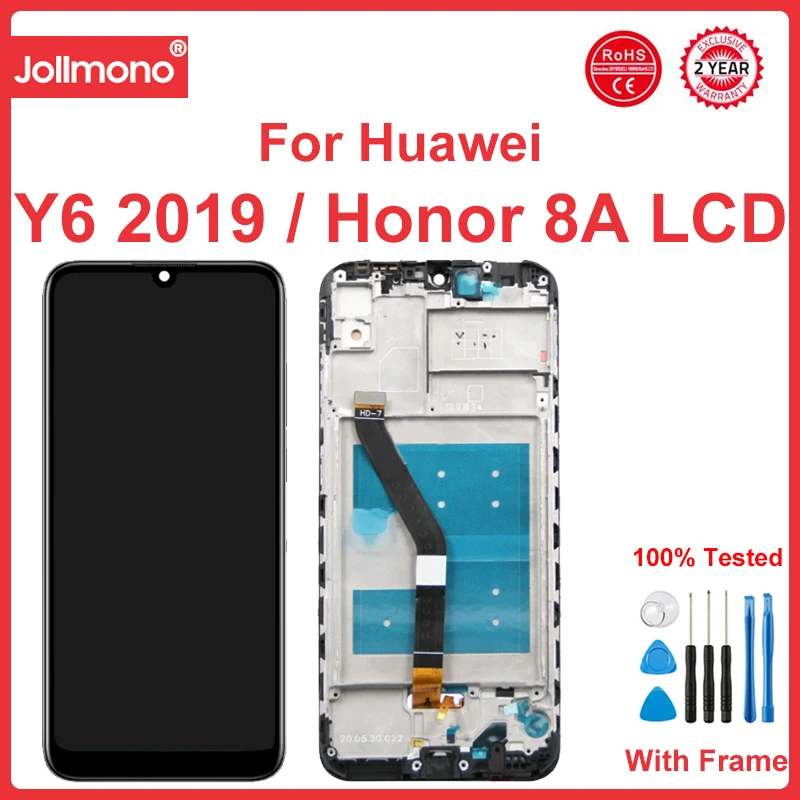 Huawei用タッチスクリーン交換,Honor 8a,JAT-LX1,lx3,y6 pro 2019, MRD-LX1F, 6.09インチ