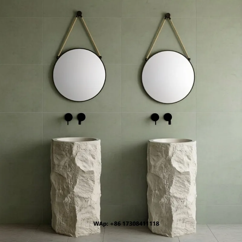 HONGDEC Modern Design Artificial Stone Basin Sink Cylindrical One Piece Wash Basin Free-standing Pedestal Sink Bathroom