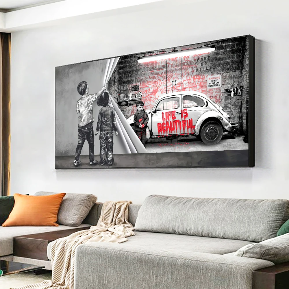 البنوك الكتابة على الجدران الفن متعة طفلين سحب القماش الملصقات و طباعة قماش اللوحة جدار الفن صور لغرفة المعيشة ديكور المنزل