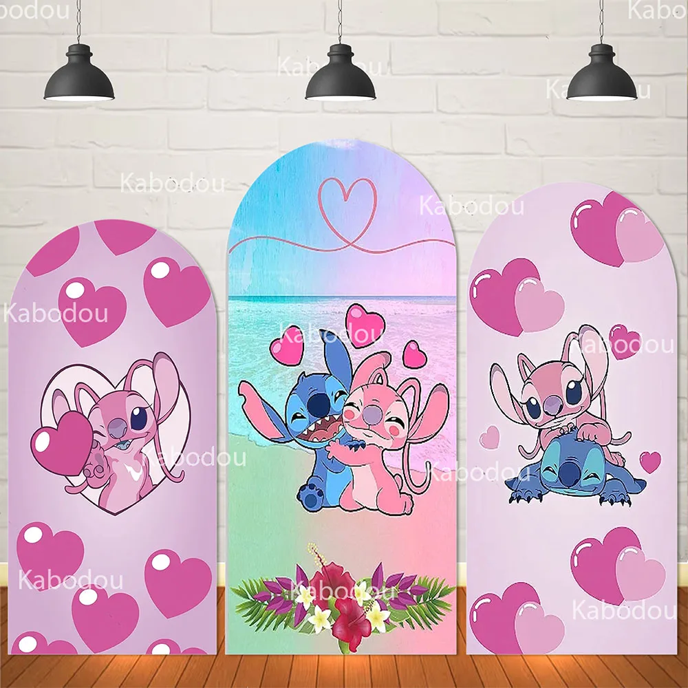 

Lilo & Stitch Pink Heart Arch Cover Cartoon Backdrop Kids Birthday Party Decoration Baby Shower Dance Photobooth Background