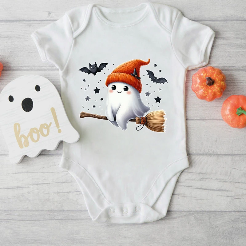 

Trendy Cotton Baby Girl Boy Jumpsuit Cute Witchy Ghost Infant Romper Halloween Ghost Cartoon Newborn Bodysuits Baby One-Pieces