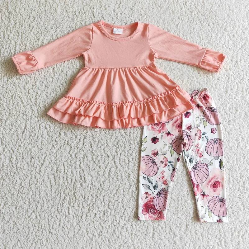 

Wholesale Toddler Pink Cotton Pumpkin Flower Leggings Pants Baby Girl Thanksgiving Infant Outfit Children Kid Fall Floral Set